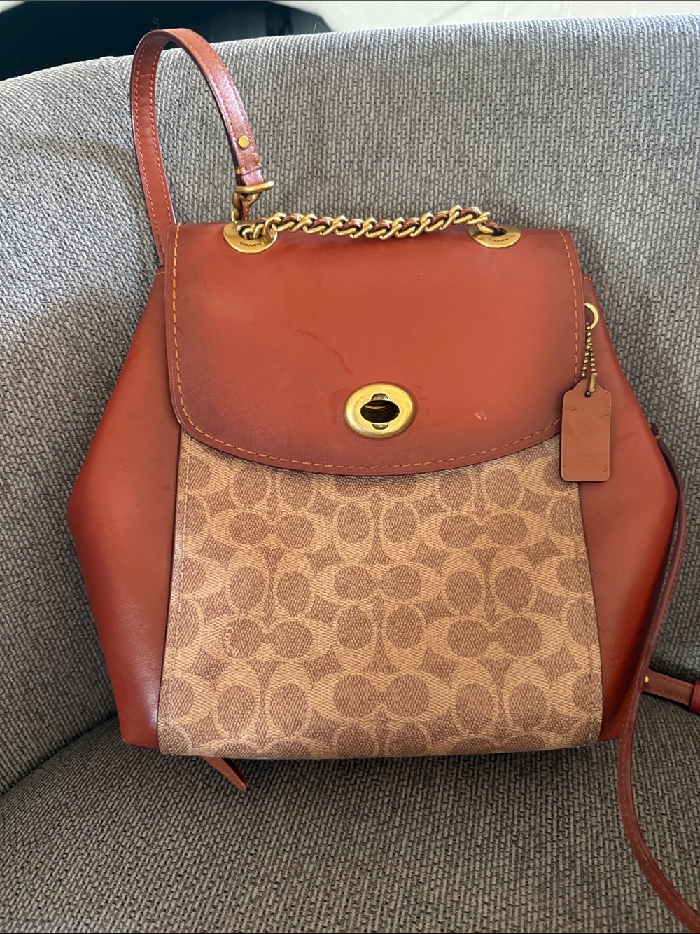Coach Signature Canvas Shoulder Bag in Rust and Beige
